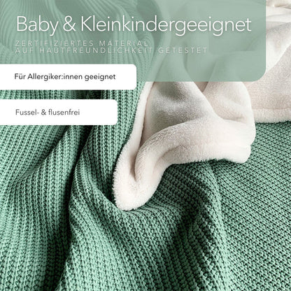 Blanketino Kuscheldecke mit Baumwollstrick · Seegrün· Sandweiß XL · 210x145