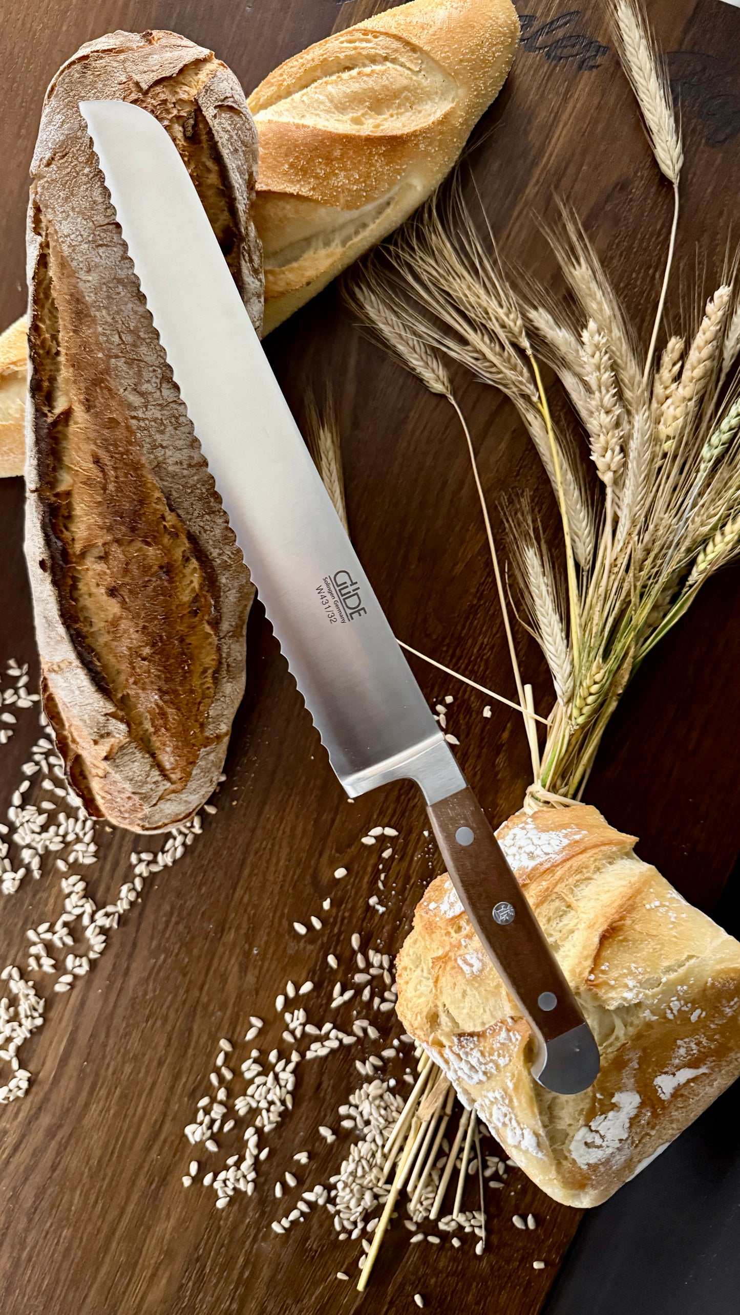 Güde bread knife Alpha walnut (blade length 32 cm)