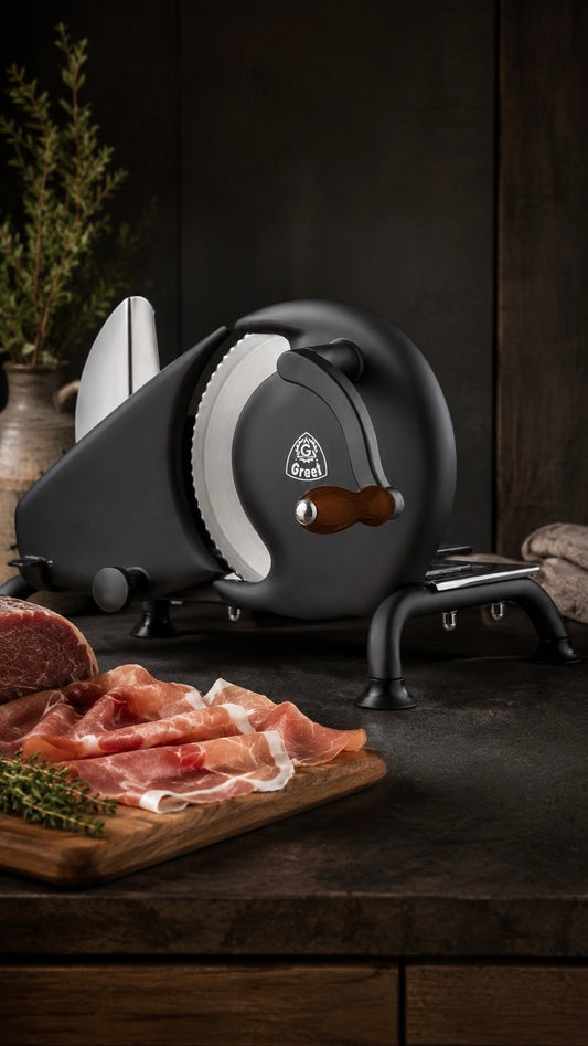 Handkurbel Schneidemaschine von GREAF - Allesschneider manuell in rot/silber und schwarz Preis ab € 149,00