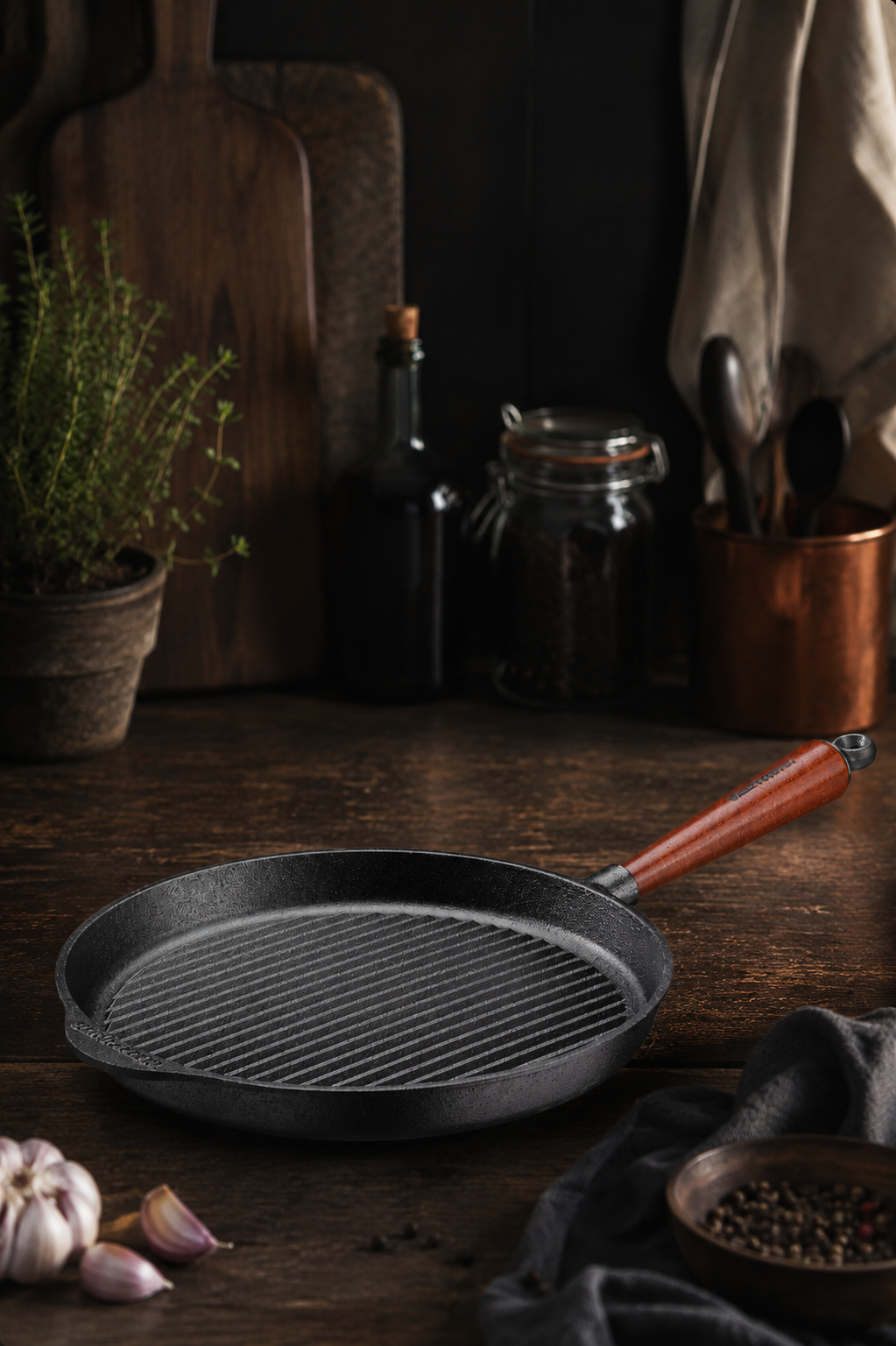 Grillpfanne aus Gusseisen 28 cm mit Holzgriff – Skeppshult