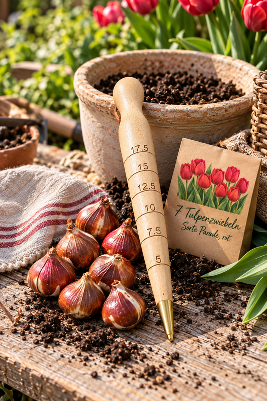 Geschenkset - Pflanzpflog Holz & 7 Tulpenzwiebeln