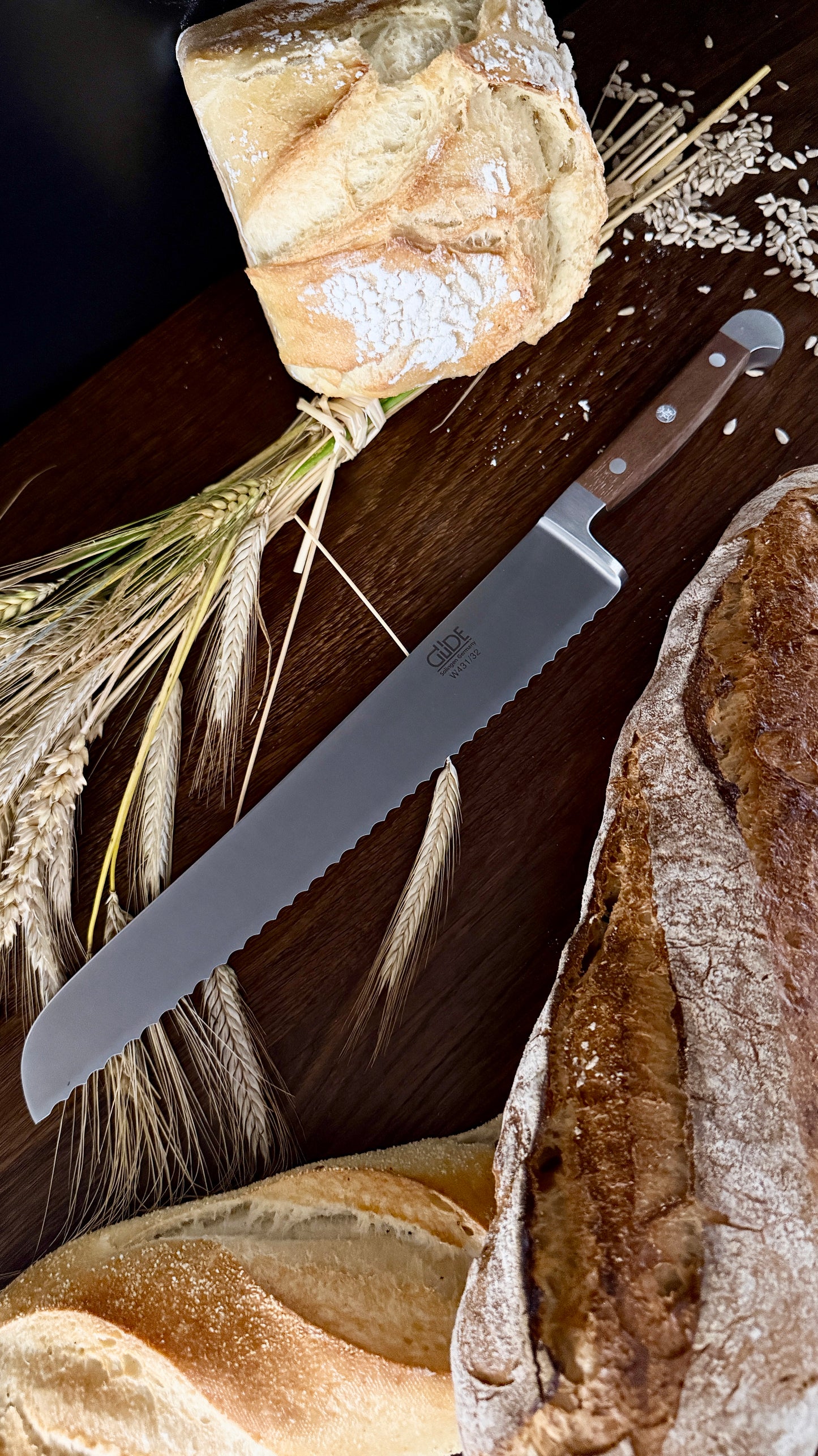 Güde bread knife Alpha walnut (blade length 32 cm)