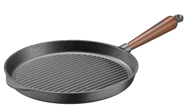 Grillpfanne aus Gusseisen 28 cm mit Holzgriff – Skeppshult