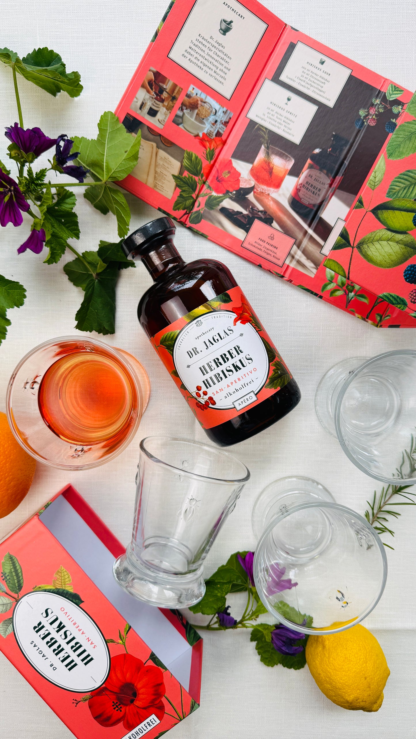 Geschenkset 4er Gläser La Rochère & Dr. Jaglas Hibiskus in Geschenkbox