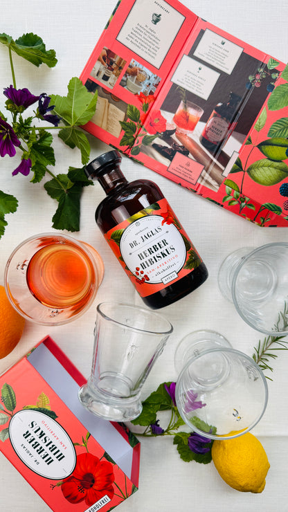 Geschenkset 4er Gläser La Rochère & Dr. Jaglas Hibiskus in Geschenkbox