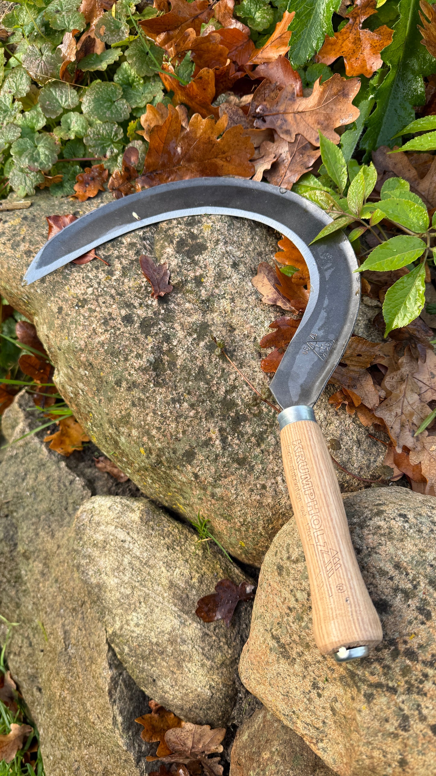 Krumpholz Gartensichel, klein – geschmiedet mit Eschengriff
