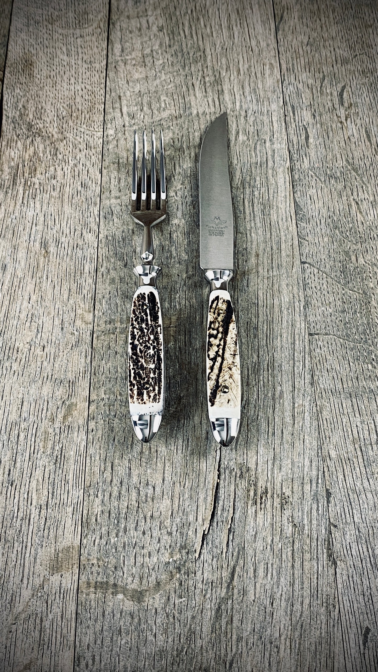 Eichenlaub Steakbesteck mit echtem Hirschhorn