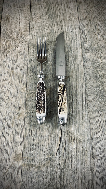 Eichenlaub Steakbesteck mit echtem Hirschhorn