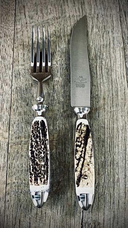 Eichenlaub Steakbesteck mit echtem Hirschhorn