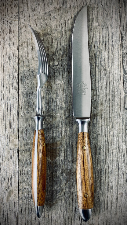 Eichenlaub Steakbesteck mit echter Eiche dunkel