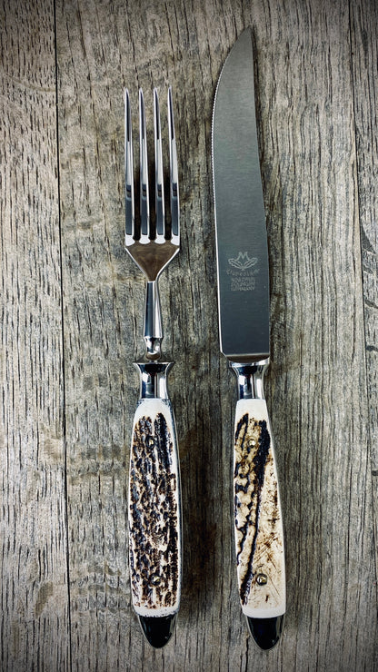 Eichenlaub Steakbesteck mit echtem Hirschhorn
