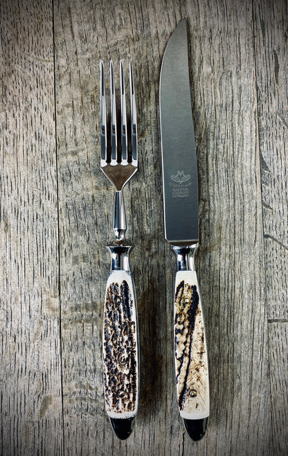 Eichenlaub Steakbesteck mit echtem Hirschhorn