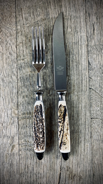 Eichenlaub Steakbesteck mit echtem Hirschhorn