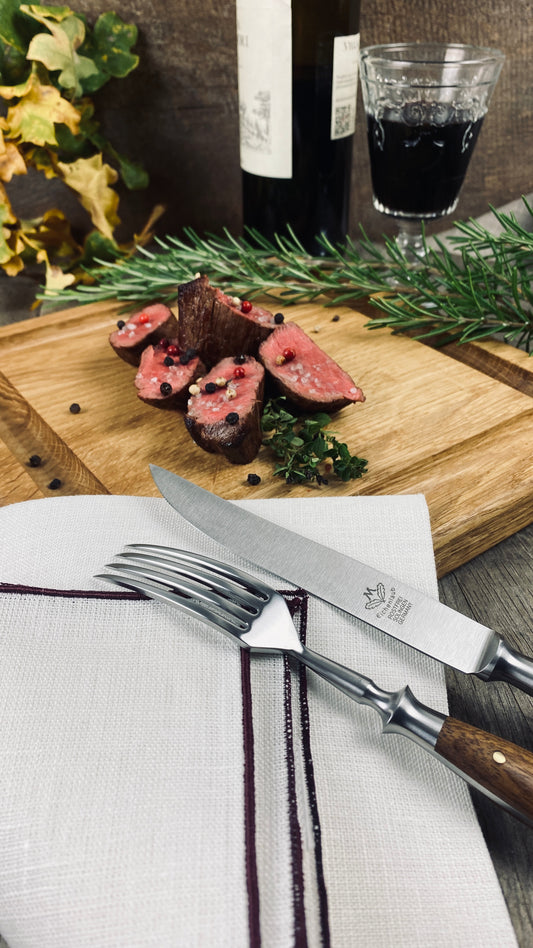 Geschenk-Set Eichenlaub Steakbesteck mit Steakbrett