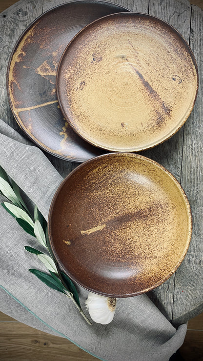 Handgetöpferte 3er Set-Tischserie Klassik mit spezial Glasur
