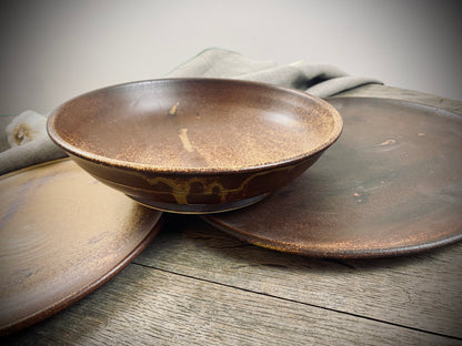 Handgetöpferte 3er Set-Tischserie Klassik mit spezial Glasur