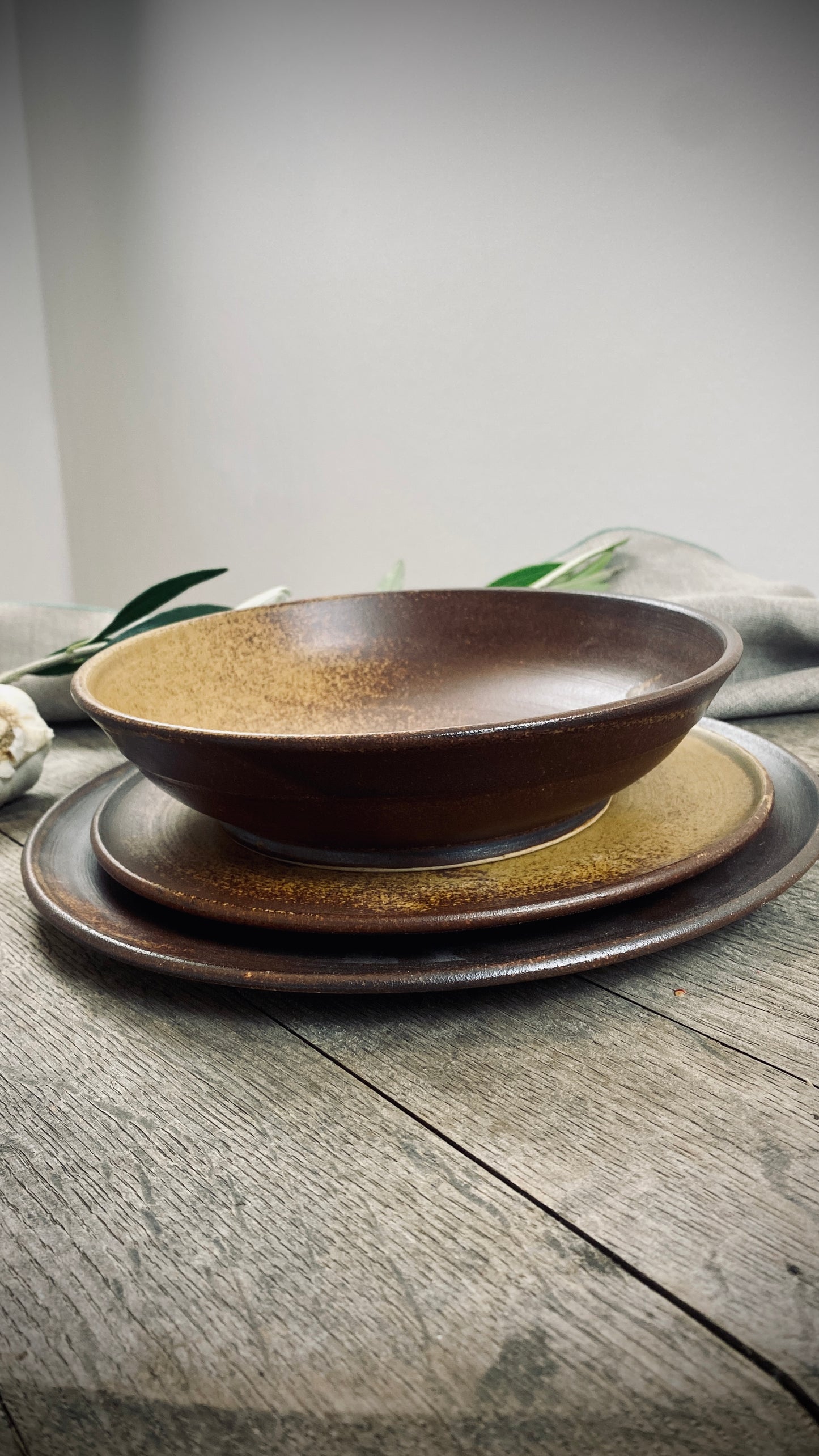 Handgetöpferte 3er Set-Tischserie Klassik mit spezial Glasur