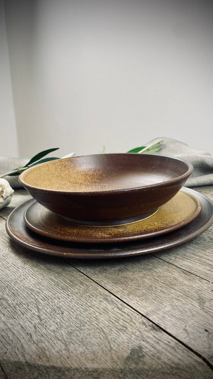 Handgetöpferte 3er Set-Tischserie Klassik mit spezial Glasur