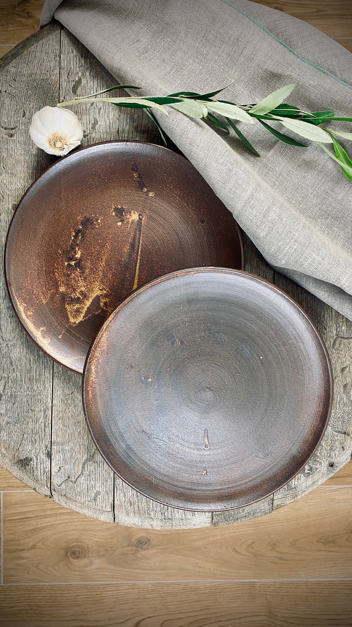 Handgetöpferte 3er Set-Tischserie Klassik mit spezial Glasur