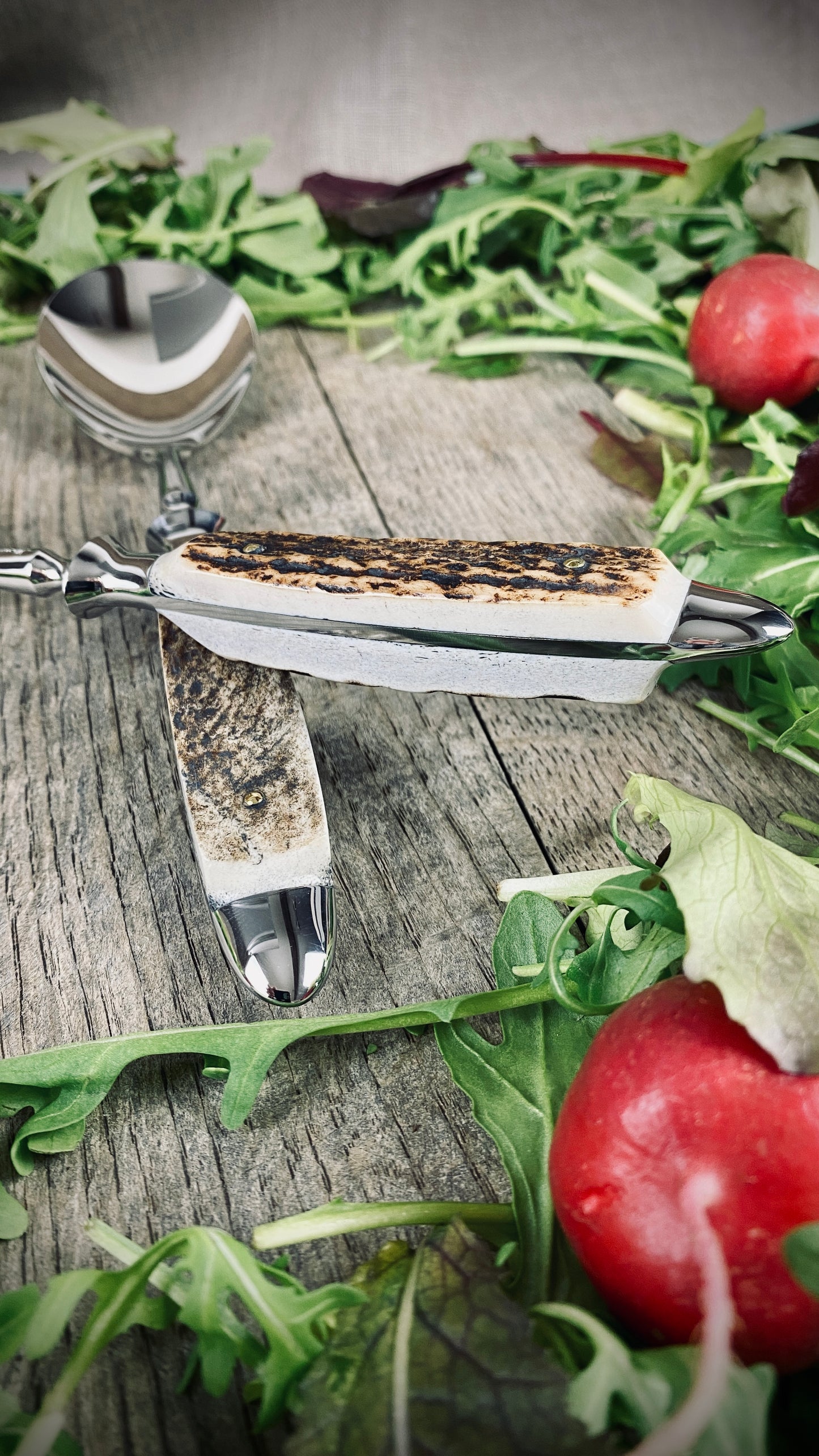 Eichenlaub Hochwertiges Salatbesteck-Set  mit echten Hirschhorn-Griffen