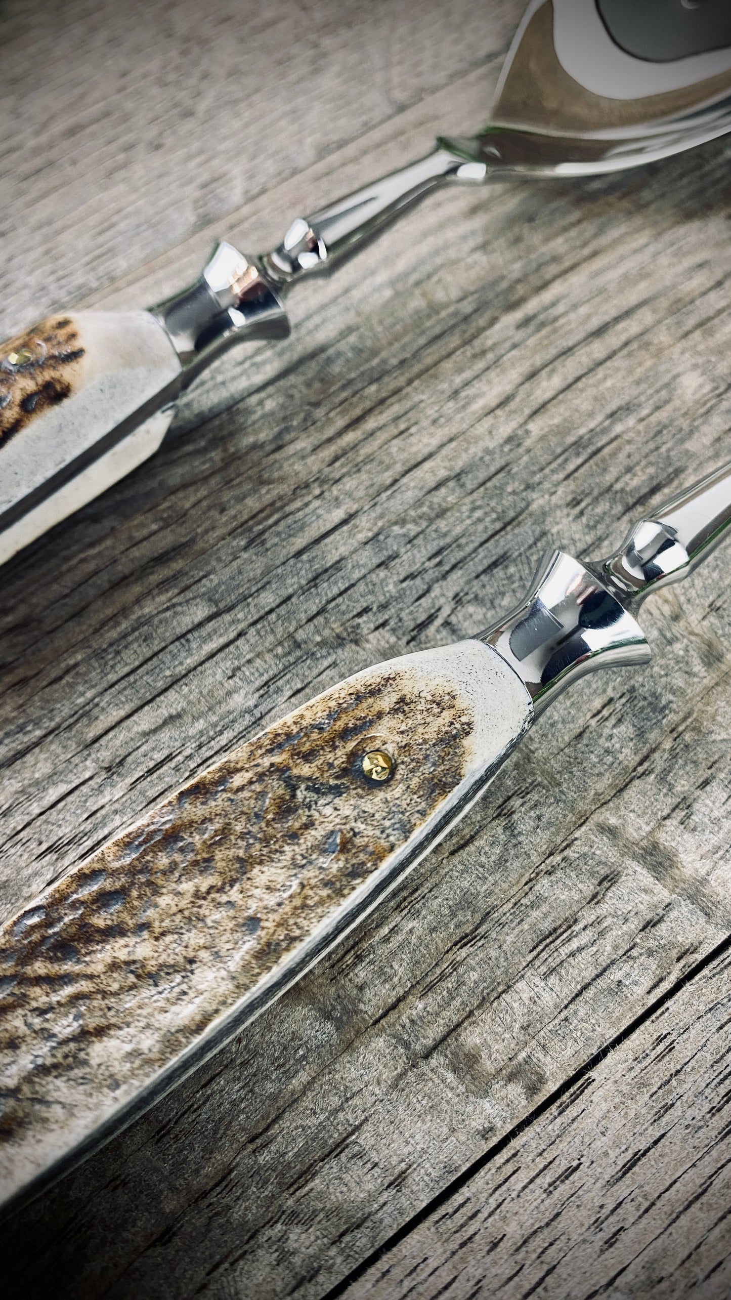 Eichenlaub Hochwertiges Salatbesteck-Set  mit echten Hirschhorn-Griffen
