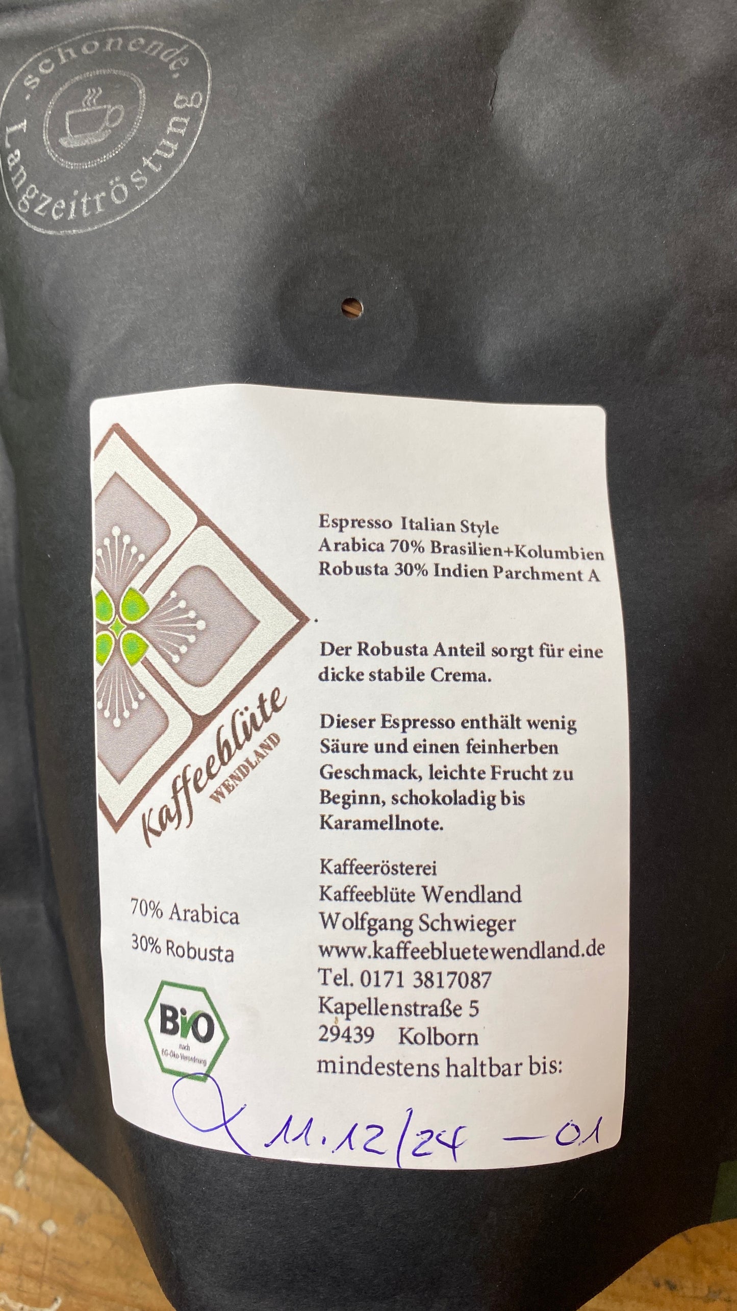 Espresso Bohnen 250 gr.  mit 2er-Set handgetöpferte Keramik-Tassen mit Henkel