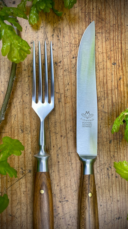 Eichenlaub Steakbesteck mit echter Eiche dunkel