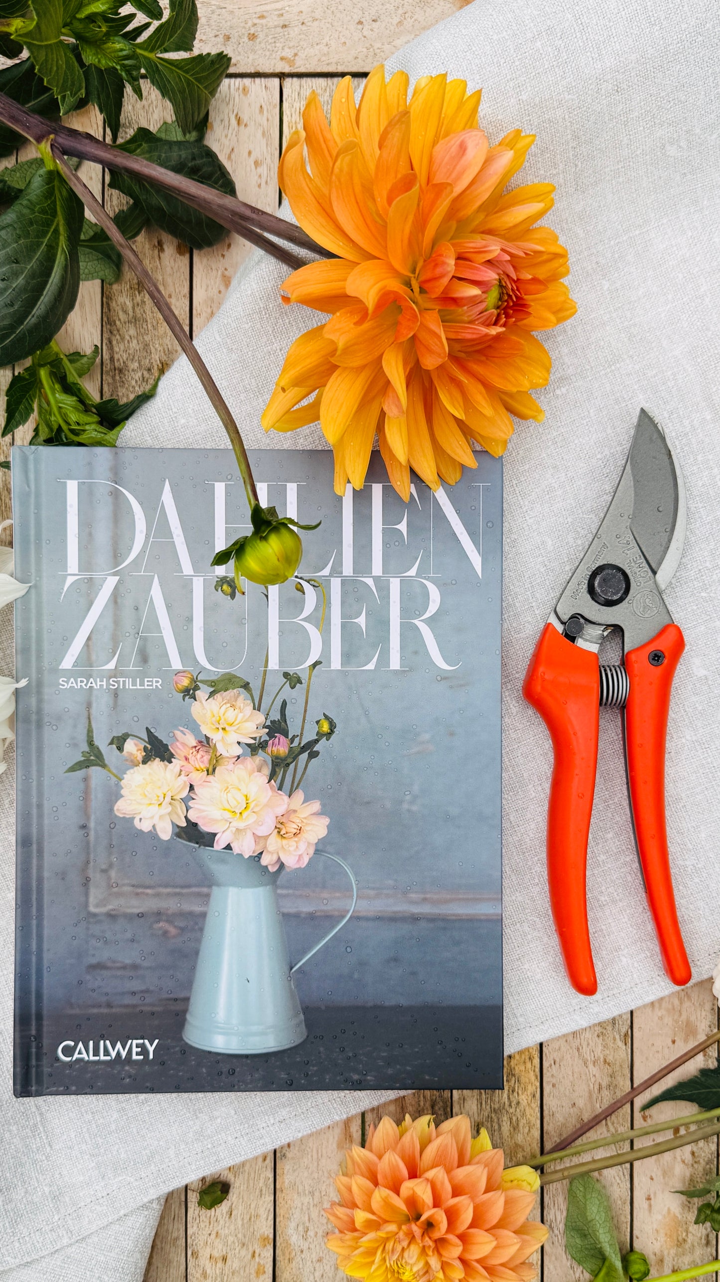 Geschenkset „Dahlienzauber“ – Dahlienbuch & Original LÖWE 14.107 Bypass-Schere