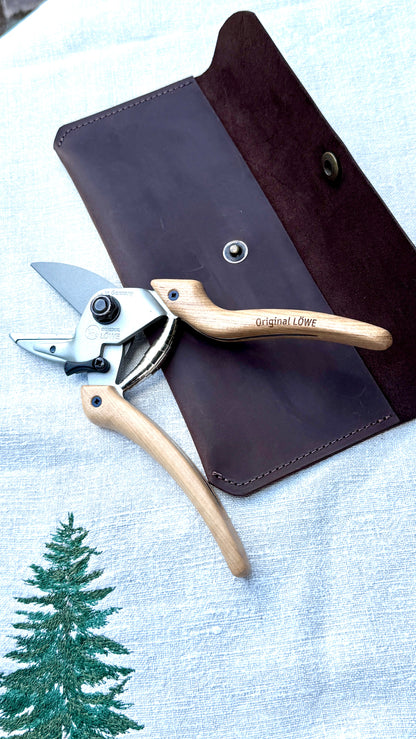 Geschenkset Original LÖWE N6.107 Natural Gartenschere & handgefertigtes Lederetui