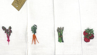 Leinenservietten bestickt mit 4 unterschiedlichen Motiven 100% Leinen