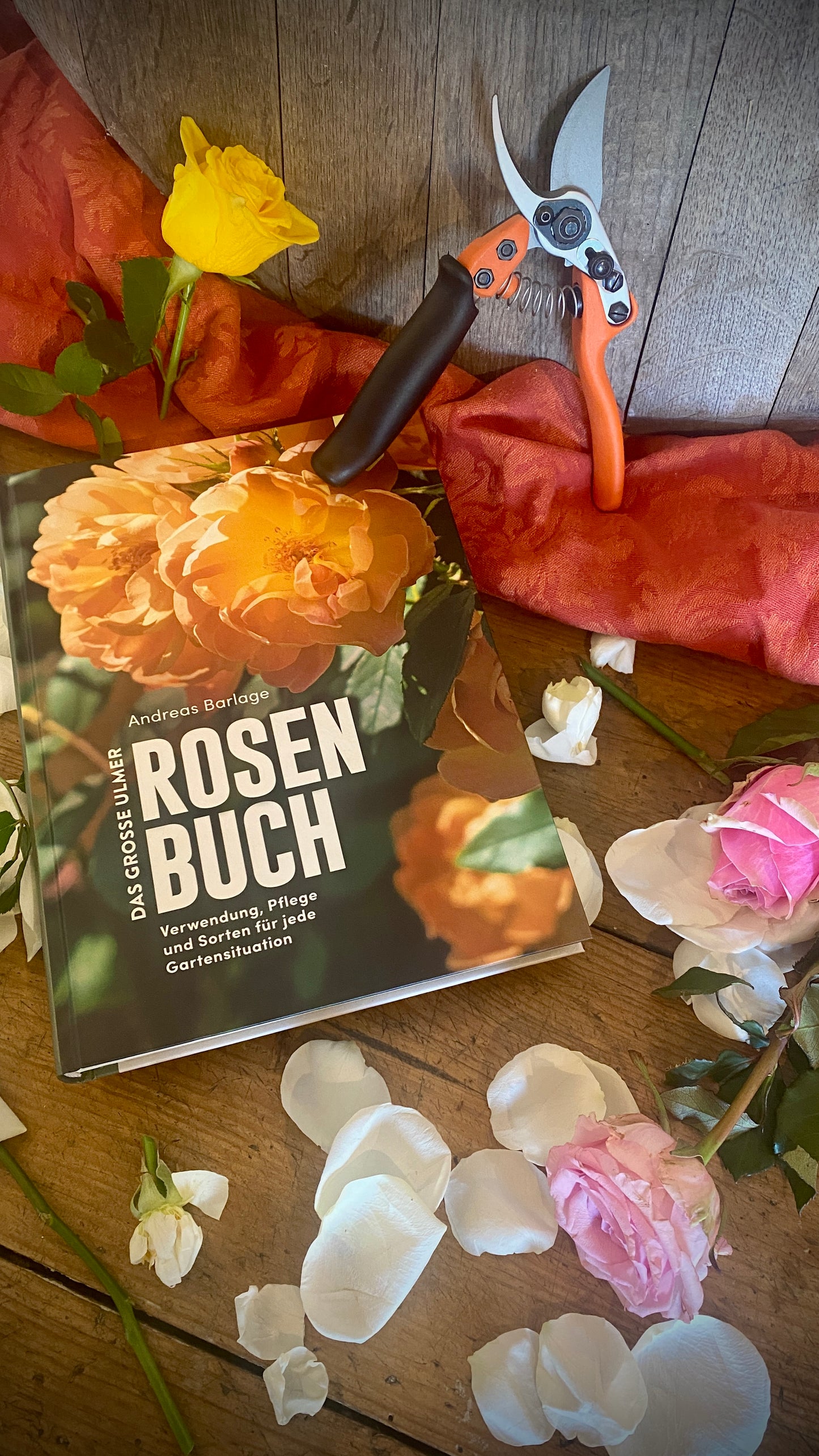 Geschenkset Das große Rosen Buch mit Original Löwe Bypass-Schere mit Rollgriff