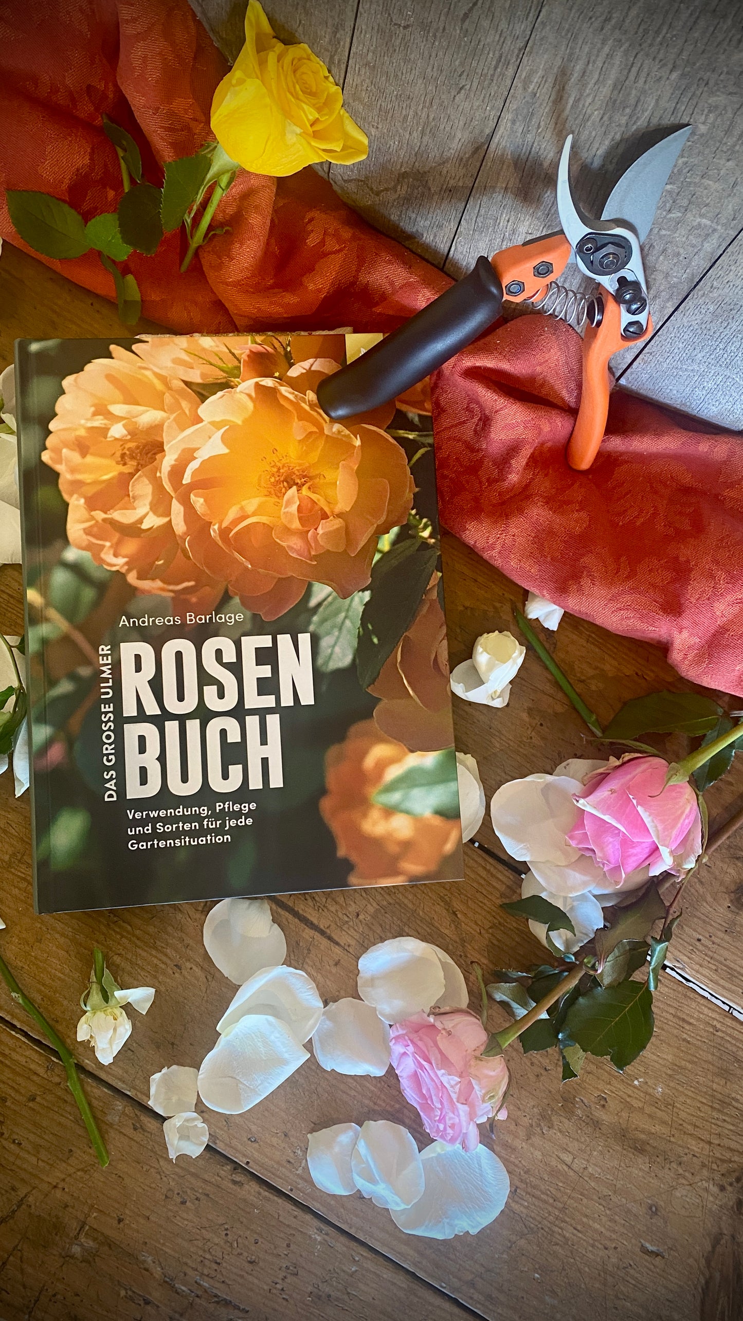Geschenkset Das große Rosen Buch mit Original Löwe Bypass-Schere mit Rollgriff