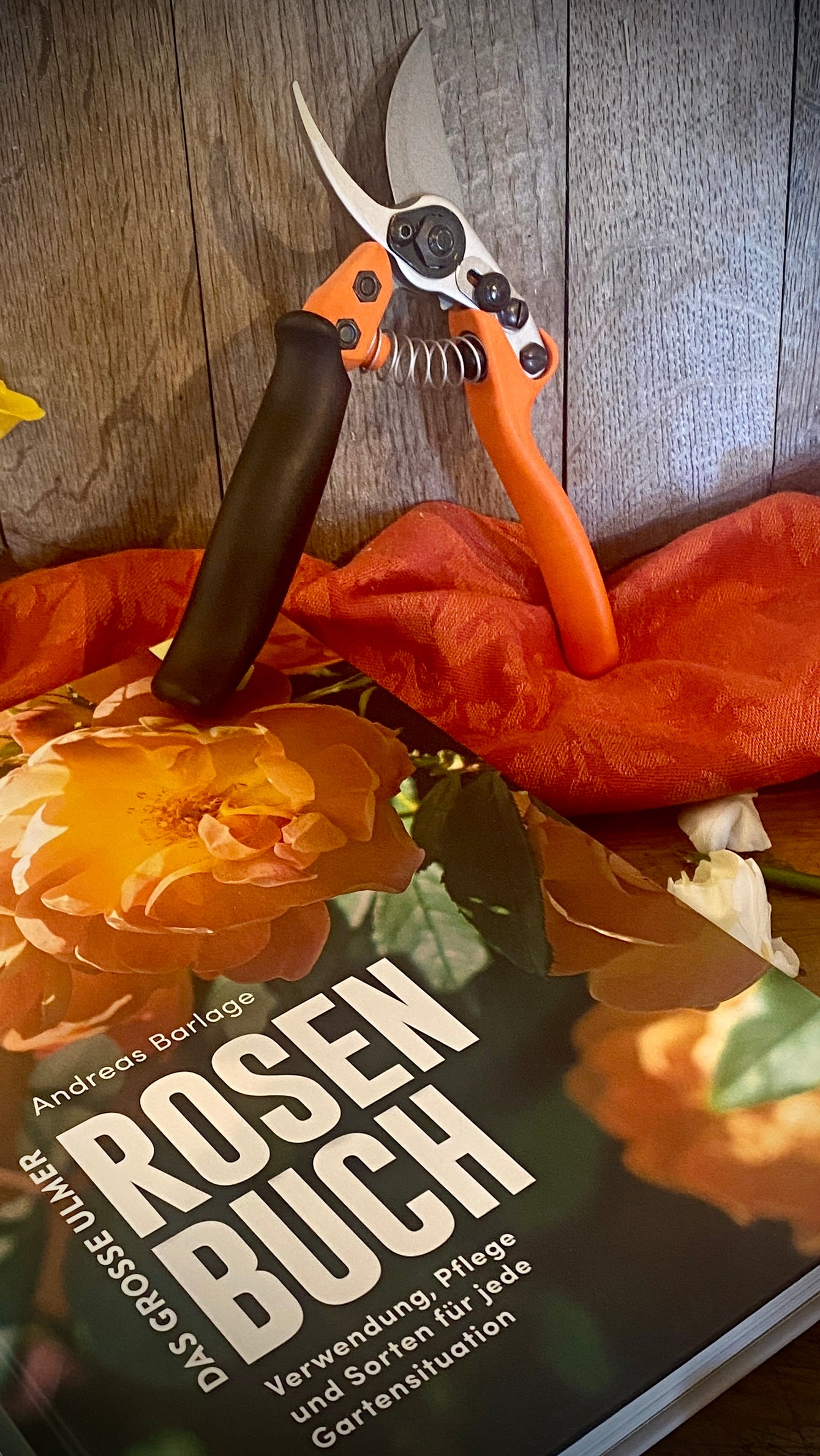Geschenkset Das große Rosen Buch mit Original Löwe Bypass-Schere mit Rollgriff