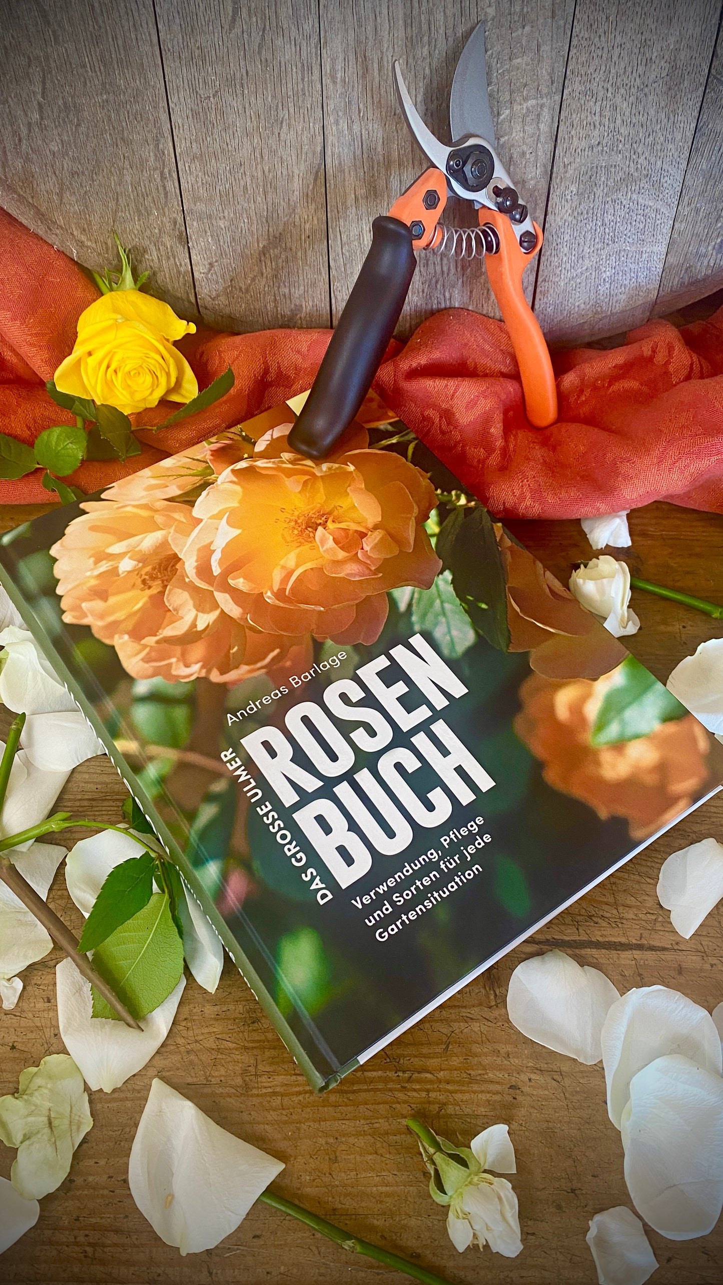 Geschenkset Das große Rosen Buch mit Original Löwe Bypass-Schere mit Rollgriff