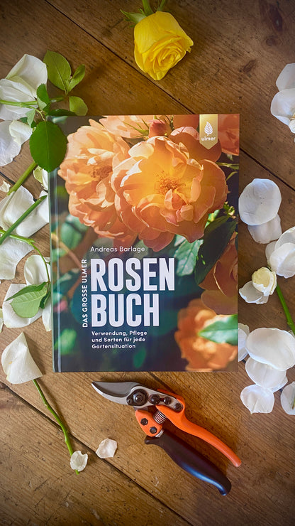 Geschenkset Das große Rosen Buch mit Original Löwe Bypass-Schere mit Rollgriff