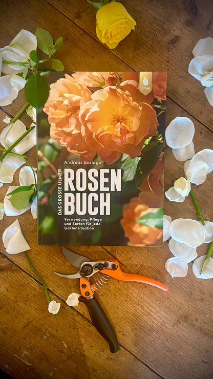 Geschenkset Das große Rosen Buch mit Original Löwe Bypass-Schere mit Rollgriff