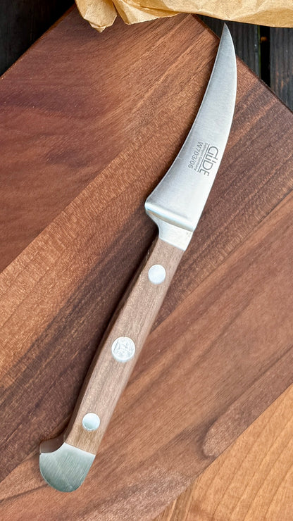 Geschenkset - Güde Schälmesser Alpha Walnuss (ca. 6 cm) und 2  Brettchen Walnuss Buche Design