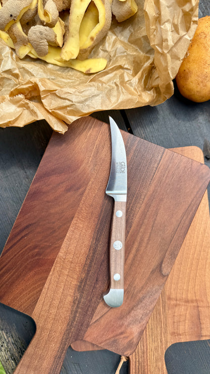 Geschenkset - Güde Schälmesser Alpha Walnuss (ca. 6 cm) und 2  Brettchen Walnuss Buche Design