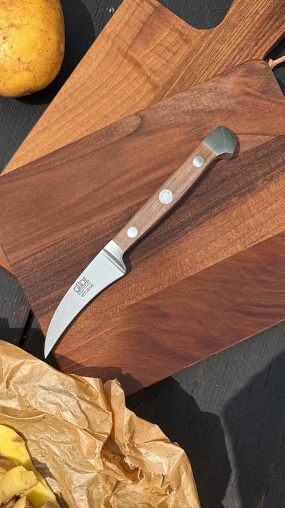 Geschenkset - Güde Schälmesser Alpha Walnuss (ca. 6 cm) und 2  Brettchen Walnuss Buche Design