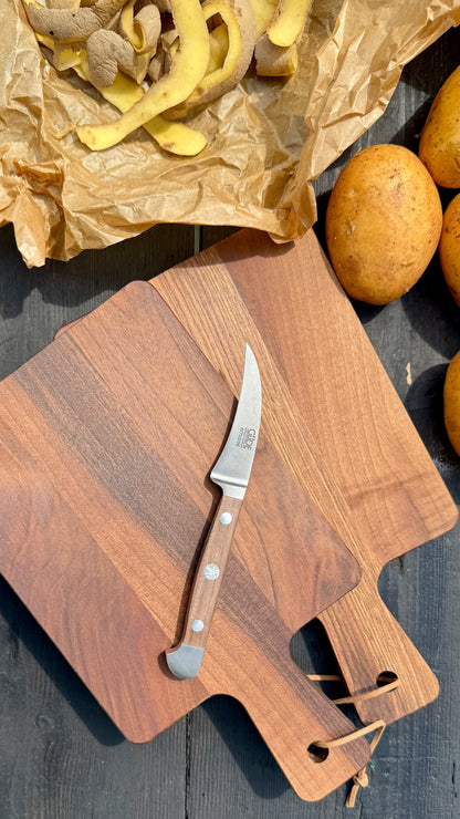 Geschenkset - Güde Schälmesser Alpha Walnuss (ca. 6 cm) und 2  Brettchen Walnuss Buche Design