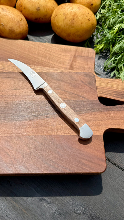 Geschenkset - Güde Schälmesser Alpha Walnuss (ca. 6 cm) und 2  Brettchen Walnuss Buche Design