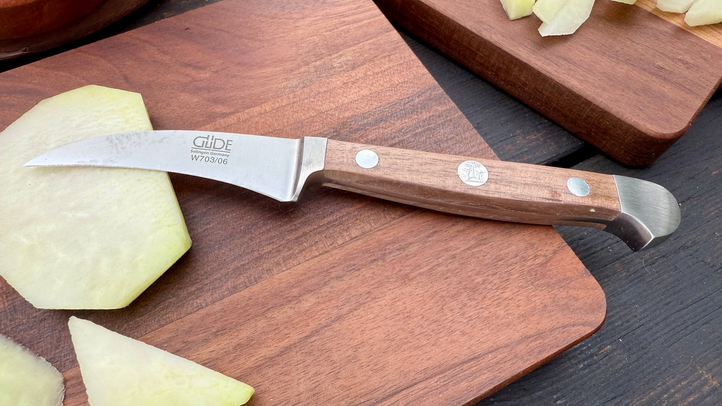 Geschenkset - Güde Schälmesser Alpha Walnuss (ca. 6 cm) und 2  Brettchen Walnuss Buche Design