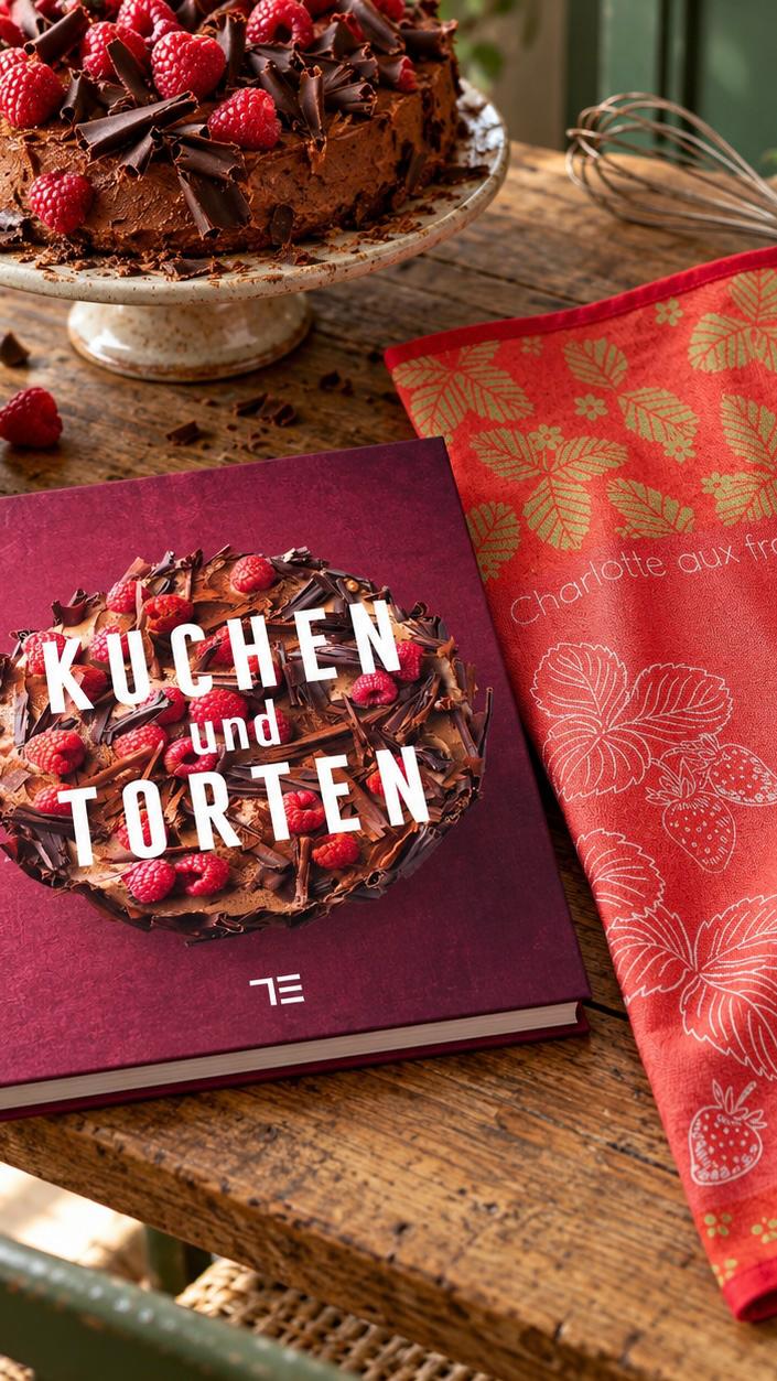 Geschenkset „Patisserie-Liebe“ - Buch Kuchen & Torten mit Coucke Geschirrtuch