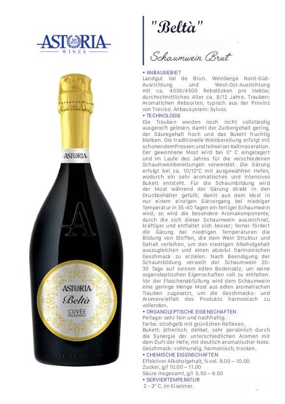 Sparkling wine Brut Millesimato “Beltà” Astoria 0.75 liters