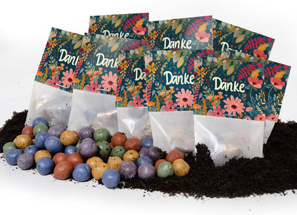 5er Blumenmurmeln im Pergaminbeutel - "Danke"