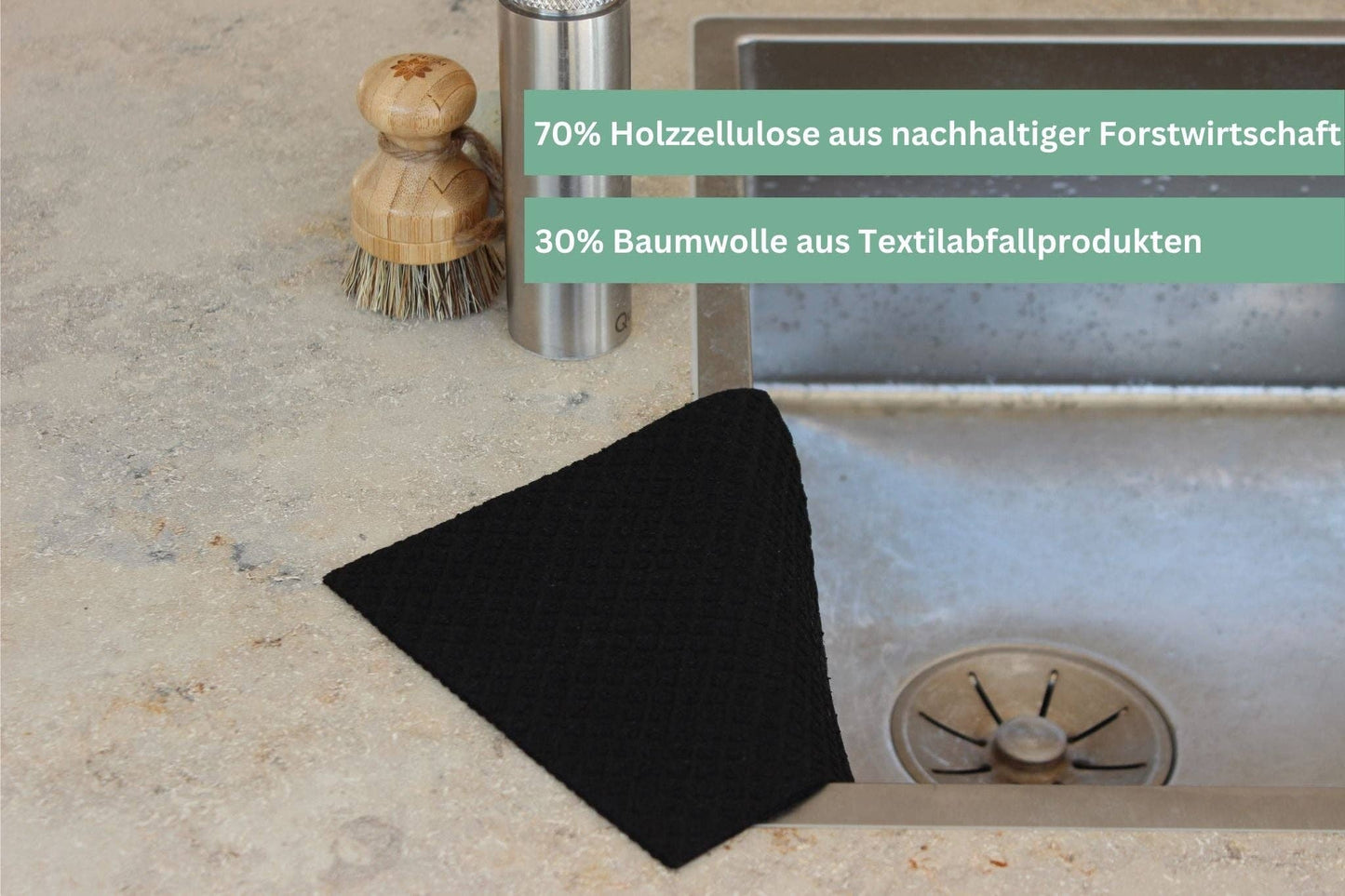 Öko-Schwammtuch kompostierbar, schwarz, 4er Set