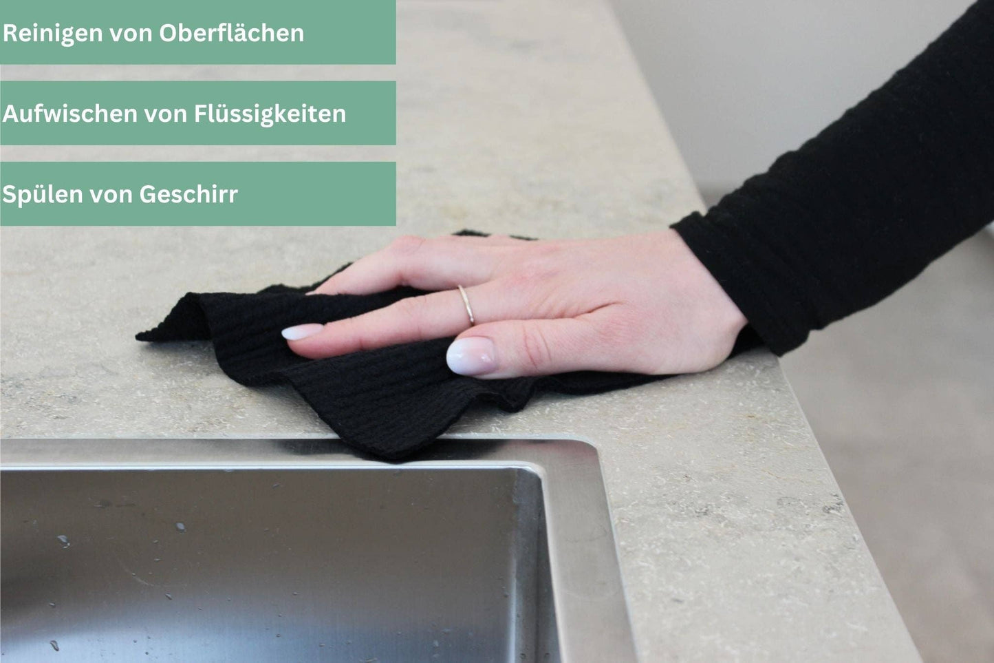 Öko-Schwammtuch kompostierbar, schwarz, 4er Set