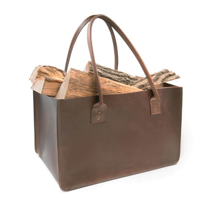 Einkaufstasche in Leder für den Markt oder Kaminholztasche aus Leder
