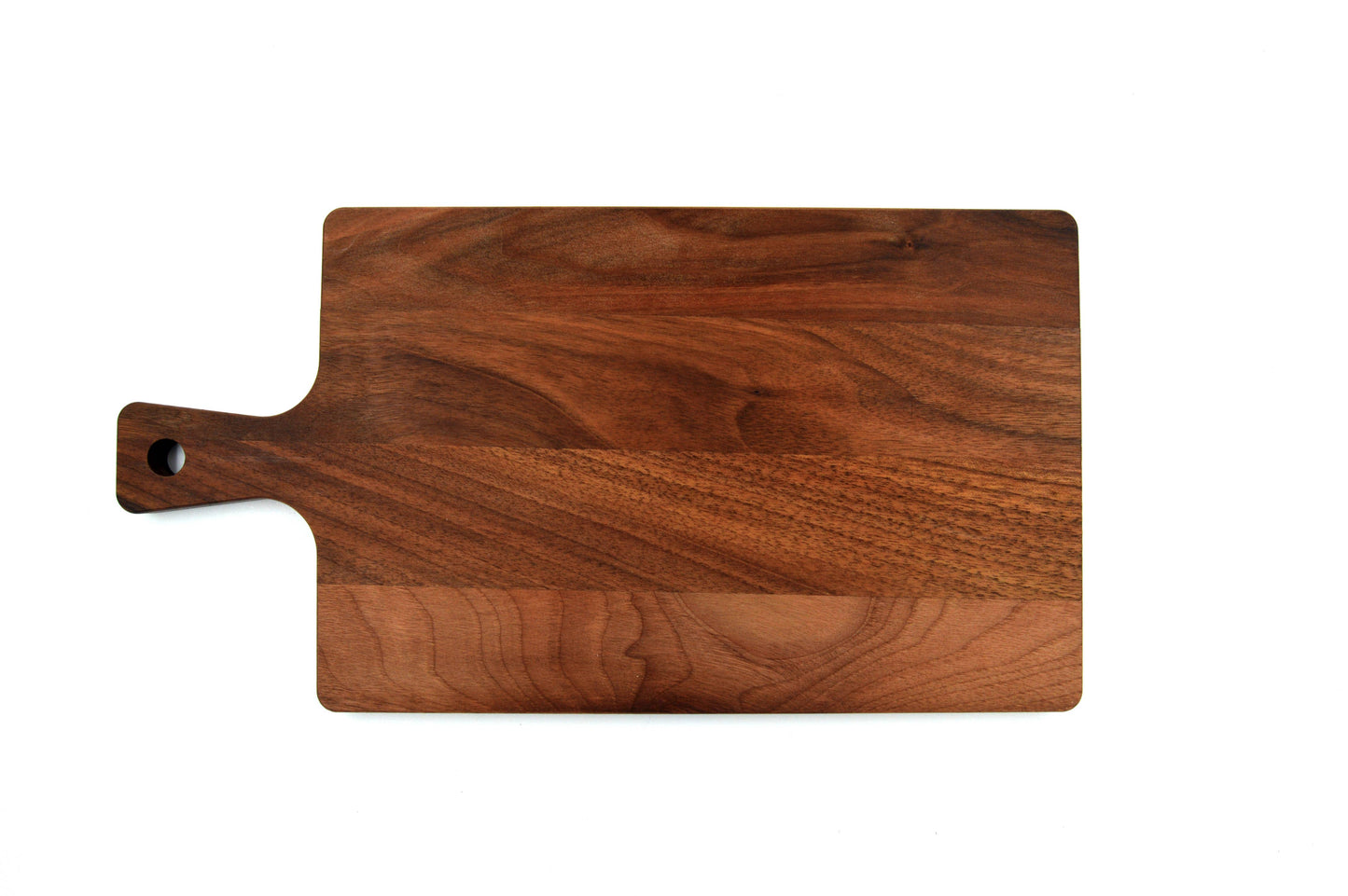 Mittelgroßes Holzbrett mit Griff aus Walnuss- und Buchenholz ca. 33x18x2 , Käsebrett