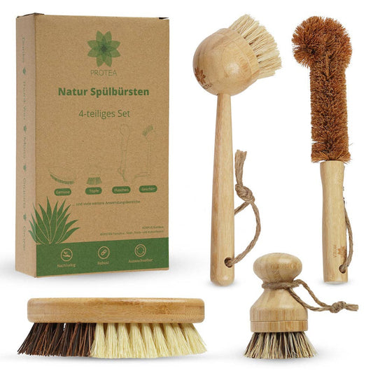PROTEA 4er Set Spülbürsten aus Bambus und Naturfasern